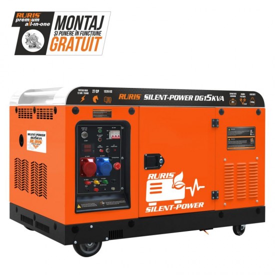 Generator RURIS Silent-Power DG15KVA 27 CP - 13 kW insonorizat, pornire electrica cu ATS inclus