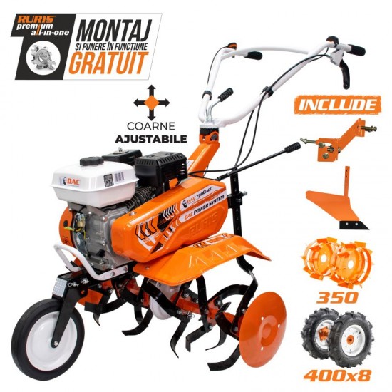 Motosapa DAC 7000 ACC 2 + roti cauciuc 4.00-8+plug+adaptor+roti metalice 350 fara manicot 7CP