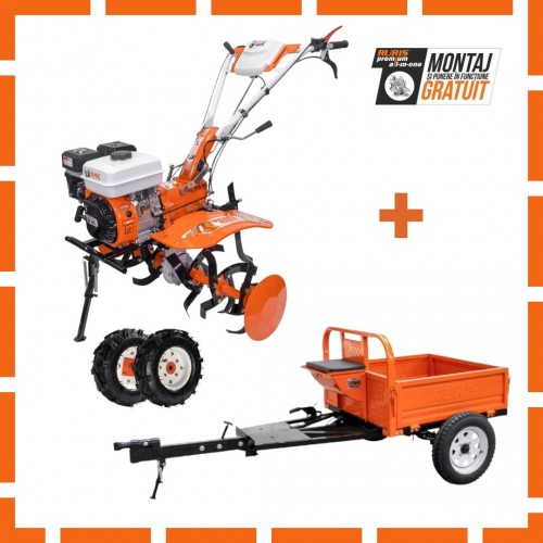 Motosapatoare DAC 185, 8.5 CP + roti cauciuc 5.00-8 + Remorca Ruris 450S