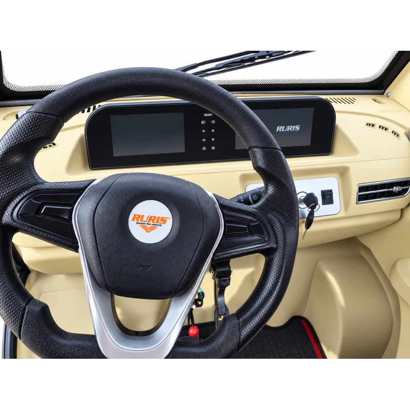 Triciclu electric pick-up RURIS PILOT 5000SA PURE WHITE, putere maxima 4900 W, autonomie pana la 130 km, cu volan, viteza maxima de 25 km/h, fara permis