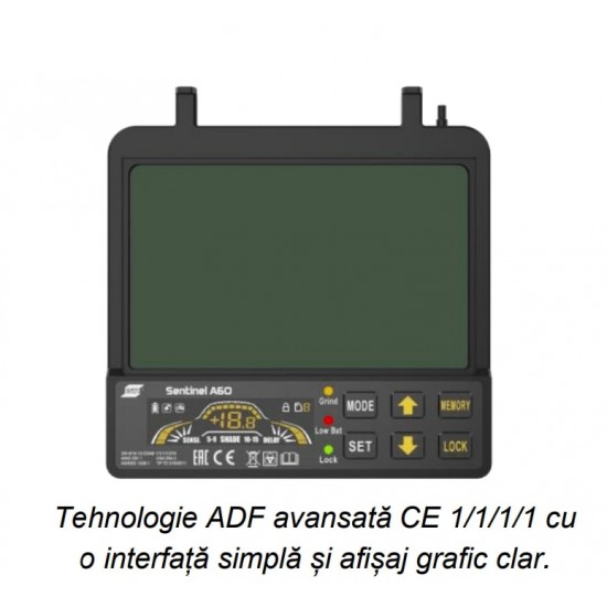 Masca ESAB SENTINEL™A60 Masca de sudura automata Camp vizual: 118 x 71 mm Opacitate: 3/5-13 ADF Memorie pentru până la 9 setări Masca ESAB SENTINEL™A60 Masca de sudura automata Camp vizual: 118 x 71 mm Opacitate: 3/5-13 ADF Memorie pentru până la 9 setări