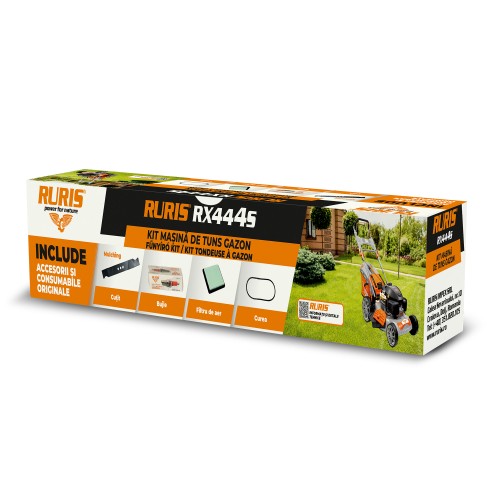 kit masina de tuns gazon ruris 444s {cutit mulching, curea, filtru aer, bujie, kit surub}