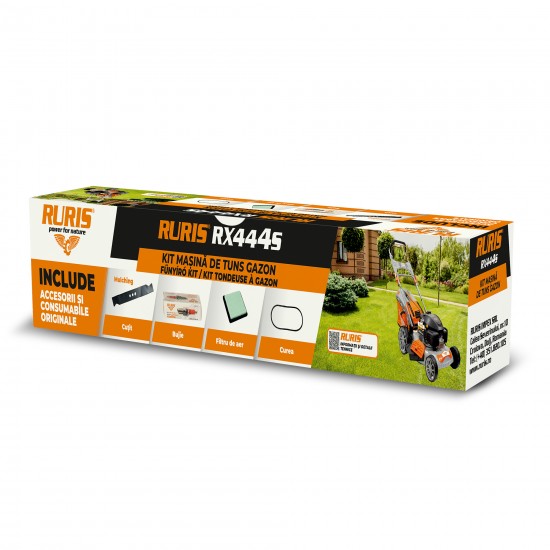 kit masina de tuns gazon ruris 444s {cutit mulching, curea, filtru aer, bujie, kit surub}