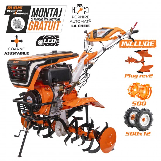 Motosapatoare RURIS 1001KSD + roti cauciuc 5.00-12+plug reversibil rev2+roti metalice 500 11 CP