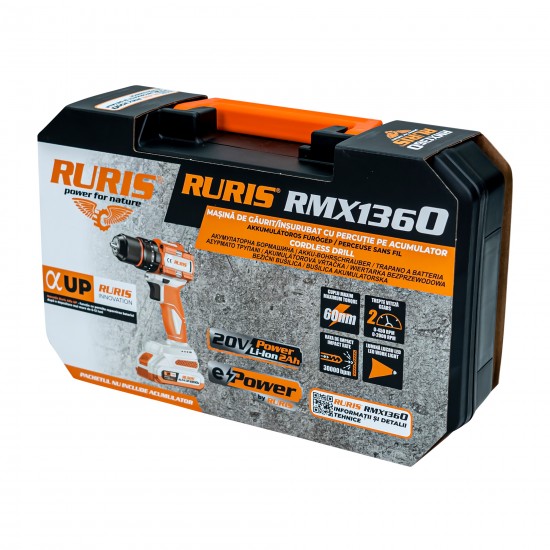 Masina de gaurit/insurubat cu percutie pe acumulator Ruris rmx1360