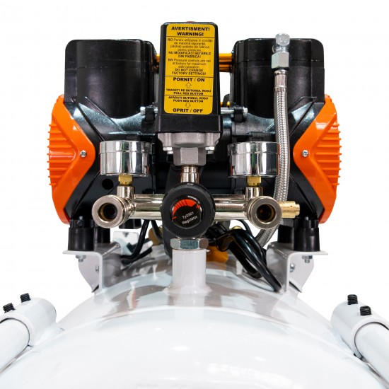 Compresor Silentios RURIS Silent Power 10000 OilFree – 3000W, 100L, 528 l/min, 8 Bar, Fara Ulei, 2 Cilindri, 2 Iesiri
