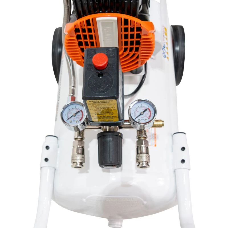 Compresor Silentios RURIS Silent Power 5000 OilFree – 1500W, 50L, 236 l/min, 8 Bar, Fara Ulei, 2 Cilindri, 2 Iesiri