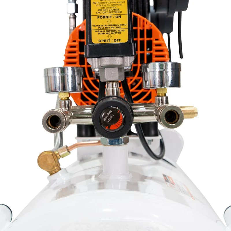 Compresor Silentios RURIS Silent Power 5000 OilFree – 1500W, 50L, 236 l/min, 8 Bar, Fara Ulei, 2 Cilindri, 2 Iesiri