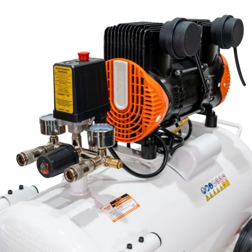Compresor Silentios RURIS Silent Power 5000 OilFree – 1500W, 50L, 236 l/min, 8 Bar, Fara Ulei, 2 Cilindri, 2 Iesiri