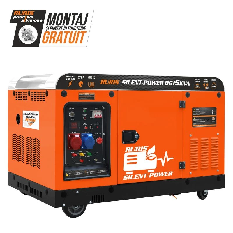 Generator RURIS Silent-Power DG15KVA 27 CP - 13 kW insonorizat, pornire electrica cu ATS inclus Generator RURIS Silent-Power DG15KVA 27 CP - 13 kW insonorizat, pornire electrica cu ATS inclus