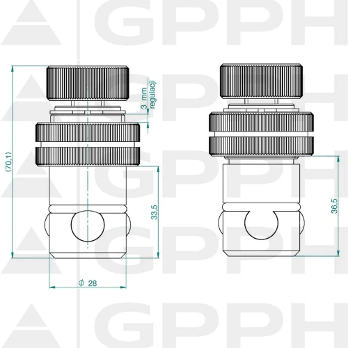 Bolt prindere rapida reglabil ECOPLUS masa sudura, GPPH, 28_A_002_ECO_PLUS, sistem orificii 28 mm, mecanism cu bile, reglaj 3 mm