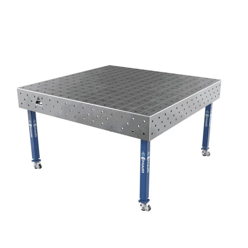 Masa sudura profesionala, GPPH, ECO, 16_100x100_K_TWT_ECO_150x148, 1500x1480 mm, blat 8 mm, gauri 16 mm, retea 100x100, pe roti