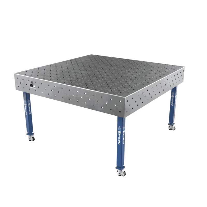 Masa sudura, GPPH, ECO, 1500x1480 mm, blat 8 mm, gauri 16 mm, retea diagonala, pe roti