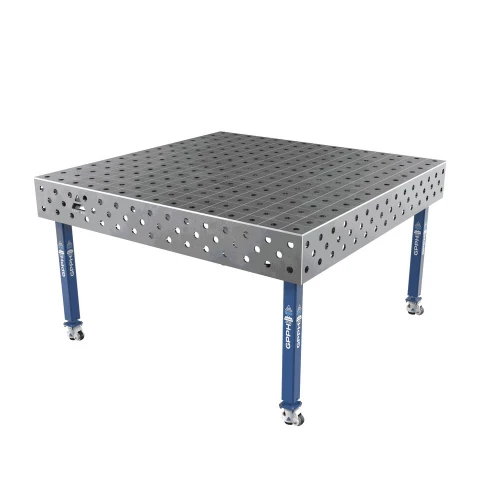 Masa sudura profesionala, GPPH, ECO, 28_100x100_K_TWT_ECO_150x148, 1500x1480 mm, blat 8 mm, gauri 28 mm, retea 100x100, pe roti