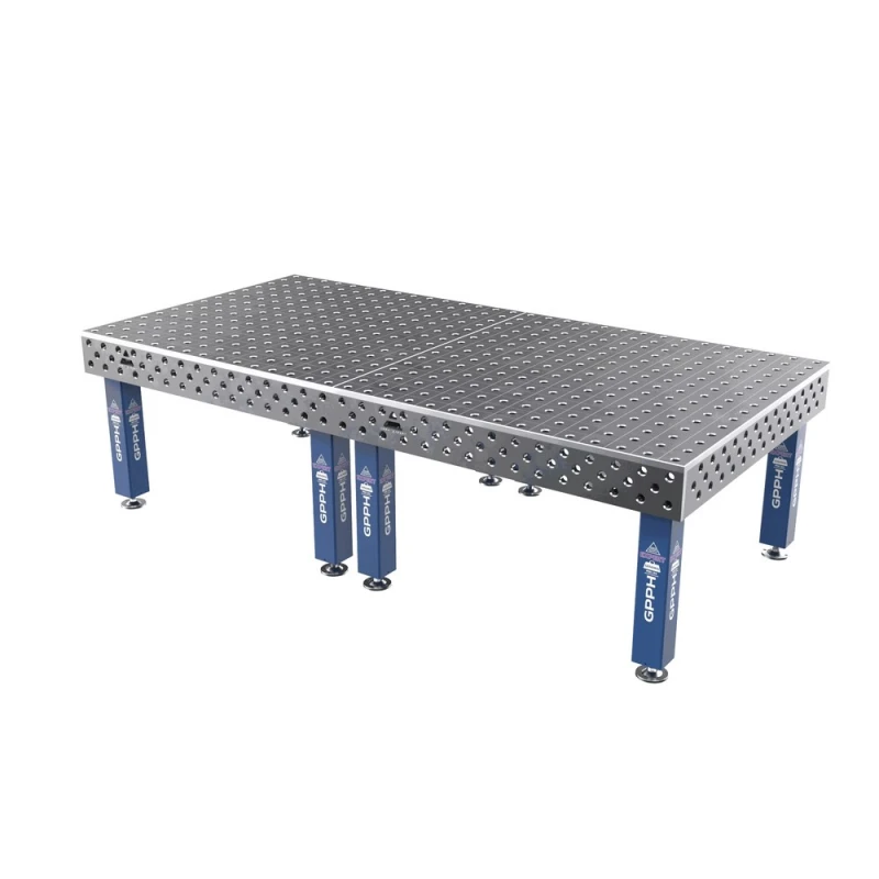 Masa sudura profesionala, GPPH, EXPERT, 3000x1480 mm, gauri 28 mm, retea 100x100, pe picioare cu talpa