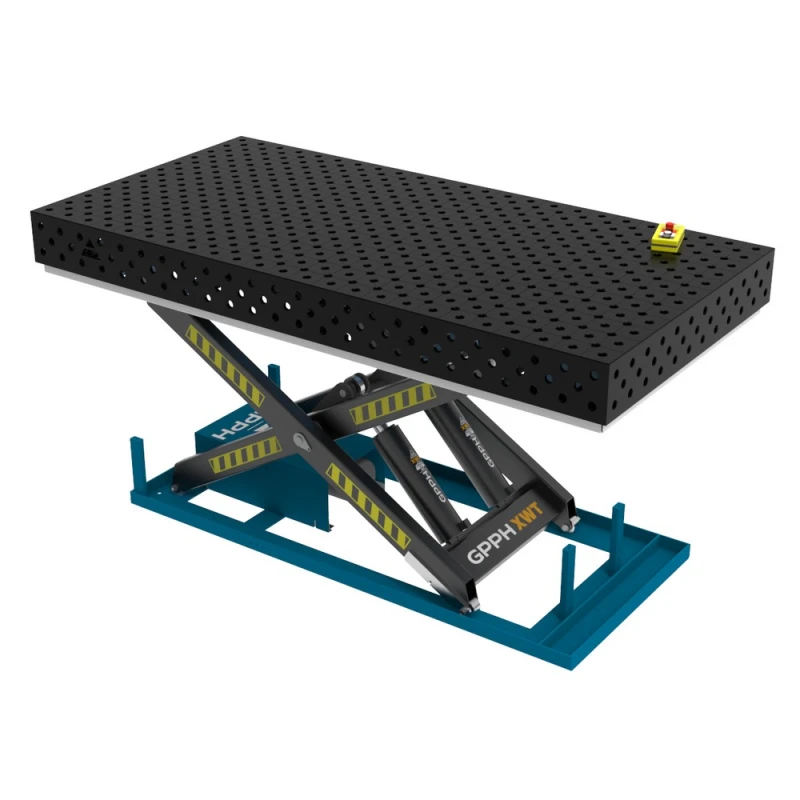 Masa sudura cu ridicare hidraulica, GPPH, XWT EXPERT, 2400x1200 mm, gauri 28 mm, retea diagonala
