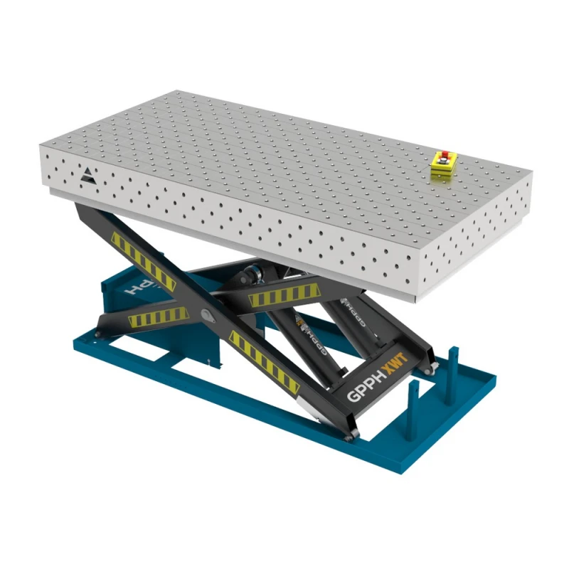 Masa sudura cu ridicare hidraulica, GPPH, XWT PLUS INOX, 2000x1000 mm, gauri 16 mm, retea diagonala