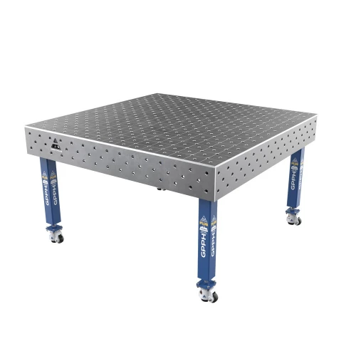 Masa sudura profesionala, GPPH, PLUS, 16_DIAG_K_TWT_PLUS_150x148, 1500x1480 mm, blat 12 mm, gauri 16 mm, retea diagonala, pe roti