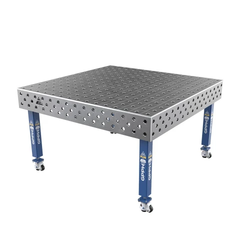 Masa sudura profesionala, GPPH, PLUS, 28_100x100_K_TWT_PLUS_150x148, 1500x1480 mm, blat 12 mm, gauri 28 mm, retea 100x100, pe roti