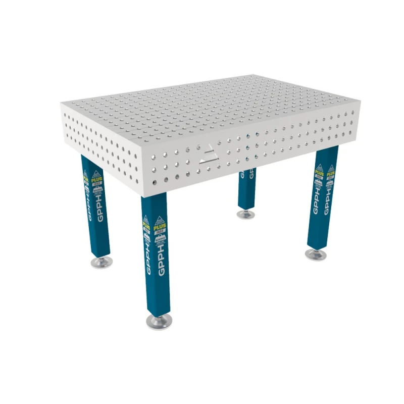 Masa sudura inox, GPPH, PLUS INOX, 1200x800 mm, gauri 16 mm, retea 50x50, pe picioare cu talpa