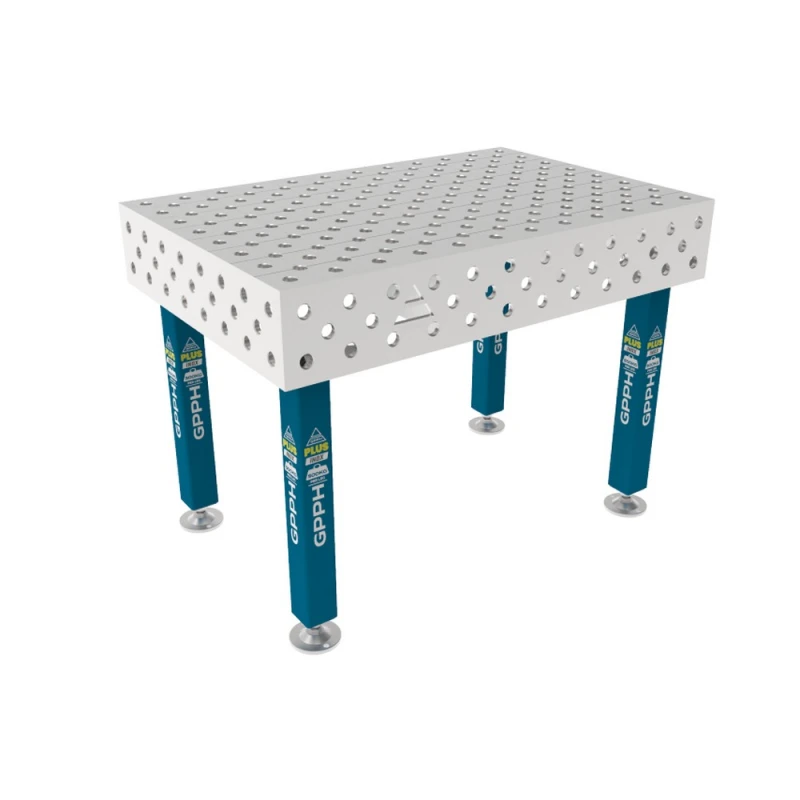 Masa sudura inox, GPPH, PLUS INOX, 1200x800 mm, gauri 28 mm, retea diagonala, pe picioare cu talpa