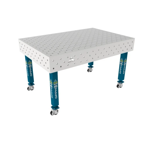 Masa sudura inox, GPPH, PLUS INOX, 16_DIAG_K_INOX_PLUS_150x100, 1500x1000 mm, blat 12 mm, gauri 16 mm, retea diagonala, pe roti