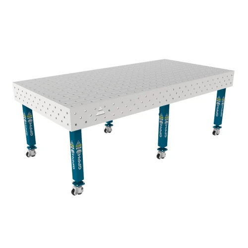 Masa sudura inox, GPPH, PLUS INOX, 16_100x100_K_INOX_PLUS_240x120, 2400x1200 mm, blat 12 mm, gauri 16 mm, retea 100x100, pe roti