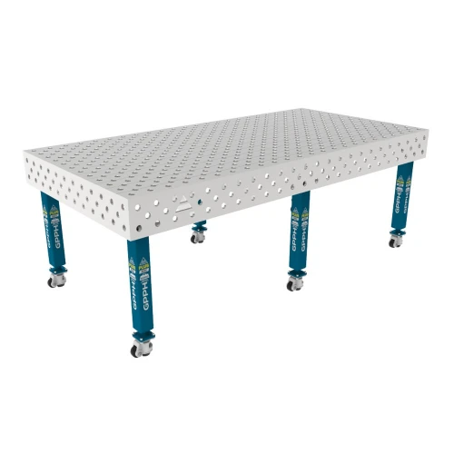 Masa sudura inox, GPPH, PLUS INOX, 28_DIAG_K_INOX_PLUS_240x120, 2400x1200 mm, blat 12 mm, gauri 28 mm, retea diagonala, pe roti