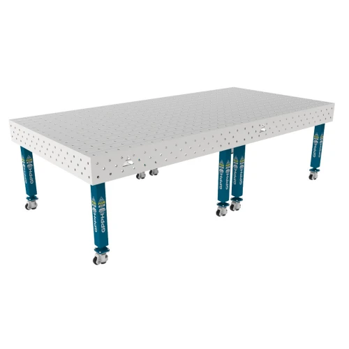 Masa sudura inox, GPPH, PLUS INOX, 16_100x100_K_INOX_PLUS_300x148, 3000x1480 mm, blat 12 mm, gauri 16 mm, retea 100x100, pe roti