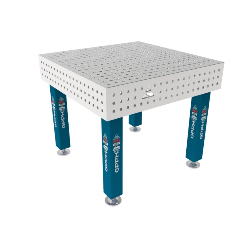 Masa sudura inox, GPPH, PRO INOX, 1000x1000 mm, gauri 16 mm, retea 50x50, pe picioare cu talpa