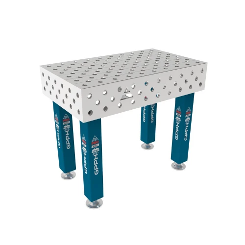 Masa sudura inox, GPPH, PRO INOX, 28_DIAG_S_INOX_PRO_100x60, 1000x600 mm, blat 15 mm, gauri 28 mm, diagonala, pe picioare cu talpa