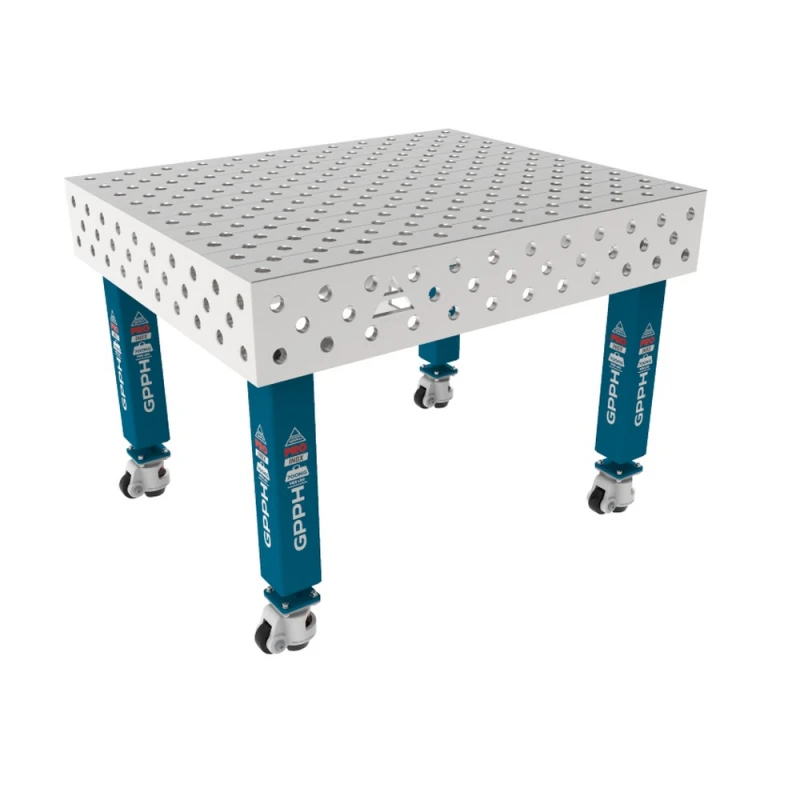 Masa sudura inox, GPPH, PRO INOX, 1200x1000 mm, gauri 28 mm, retea diagonala, pe roti