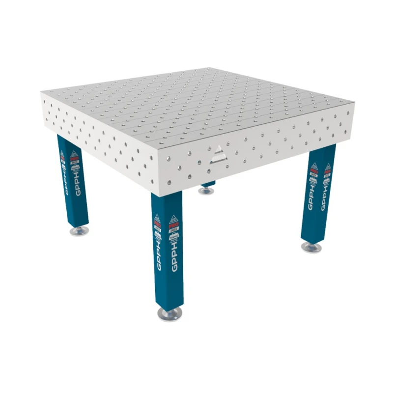 Masa sudura inox, GPPH, PRO INOX, 1200x1200 mm, gauri 16 mm, retea diagonala, pe picioare cu talpa