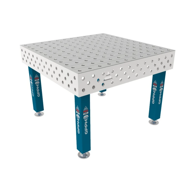 Masa sudura inox, GPPH, PRO INOX, 1200x1200 mm, gauri 28 mm, retea 100x100, pe picioare cu talpa