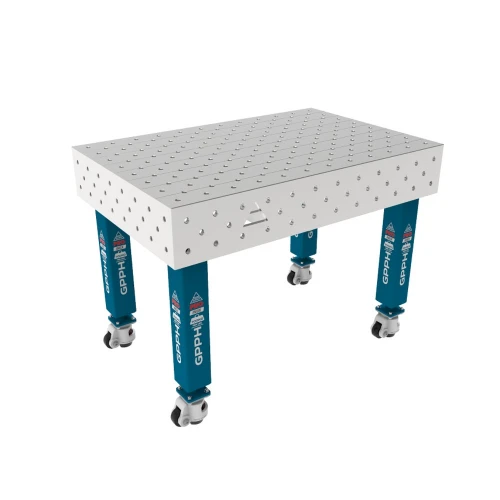 Masa sudura inox, GPPH, PRO INOX, 16_DIAG_K_INOX_PRO_120x80, 1200x800 mm, blat 15 mm, gauri 16 mm, retea diagonala, pe roti
