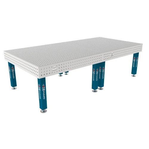 Masa sudura inox, GPPH, PRO INOX, 16_50x50_S_INOX_PRO_300x148, 3000x1480 mm, blat 15 mm, gauri 16 mm, 50x50, pe picioare cu talpa