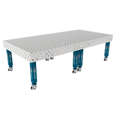 Masa sudura inox, GPPH, PRO INOX, 28_DIAG_K_INOX_PRO_300x148, 3000x1480 mm, blat 15 mm, gauri 28 mm, retea diagonala, pe roti