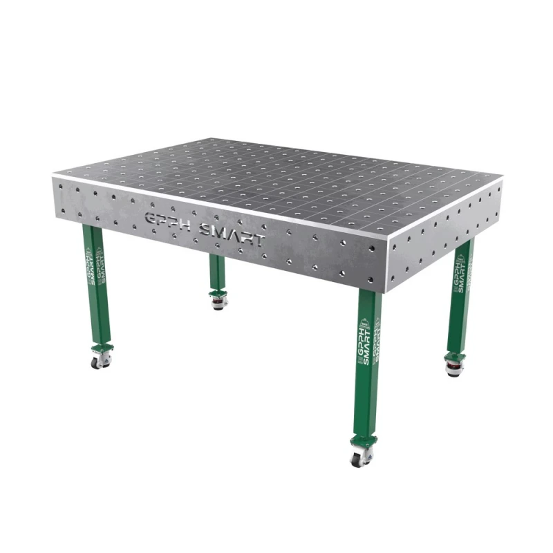 Masa sudura, GPPH, SMART 15, 1500x1000 mm, blat 15 mm, gauri 16 mm, retea 100x100, pe roti