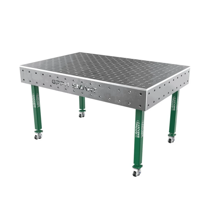 Masa sudura, GPPH, SMART 15, 1500x1000 mm, blat 15 mm, gauri 16 mm, retea diagonala, pe roti