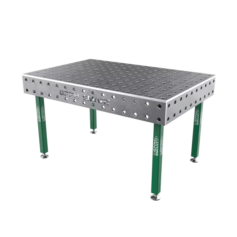 Masa sudura, GPPH, SMART 15, 1500x1000 mm, blat 15 mm, gauri 28 mm, retea 100x100, pe picioare cu talpa