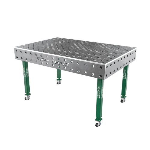 Masa sudura, GPPH, SMART 15, 28_DIAG_K_GPPH_SMART_15_150x100, 1500x1000 mm, blat 15 mm, gauri 28 mm, retea diagonala, pe roti