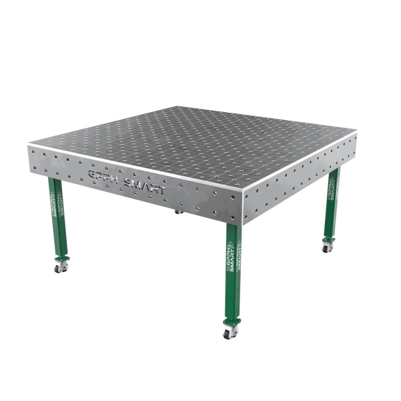 Masa sudura, GPPH, SMART 15, 1500x1480 mm, blat 15 mm, gauri 16 mm, retea diagonala, pe roti