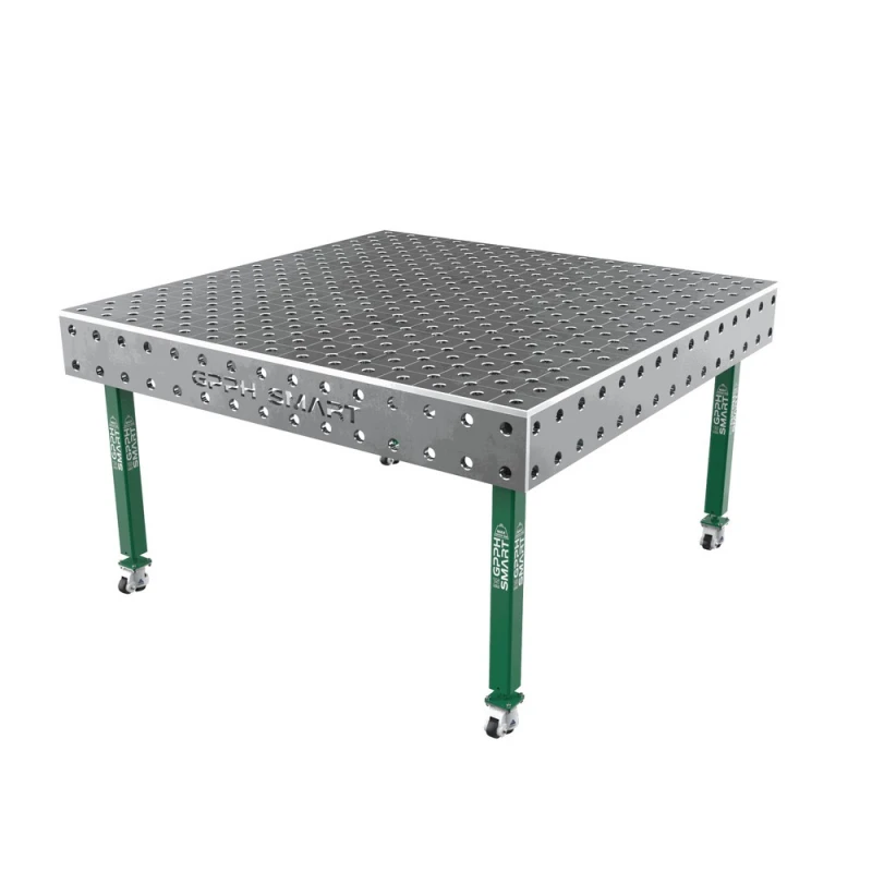 Masa sudura, GPPH, SMART 15, 1500x1480 mm, blat 15 mm, gauri 28 mm, retea diagonala, pe roti