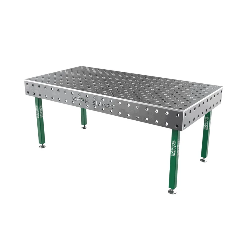 Masa sudura, GPPH, SMART 15, 2000x1000 mm, blat 15 mm, gauri 28 mm, retea diagonala, pe picioare cu talpa