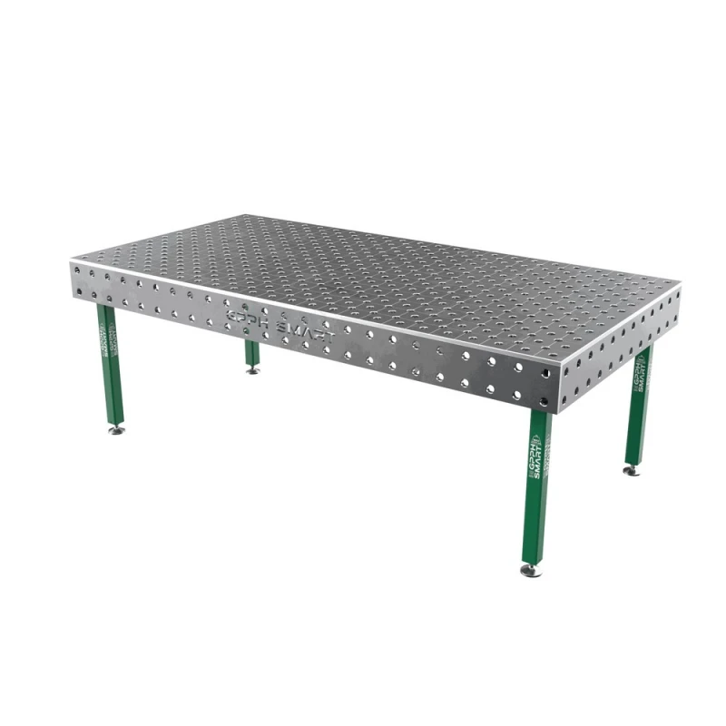 Masa sudura, GPPH, SMART 15, 2400x1200 mm, blat 15 mm, gauri 28 mm, retea diagonala, pe picioare cu talpa