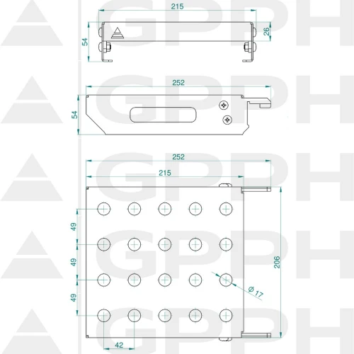 Raft mobil bolturi fixare masa sudura, GPPH, 16_SH_002, marime M, 20 bolturi, sistem orificii 16 mm, 252x206x54 mm