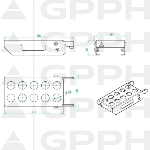 Raft mobil bolturi fixare masa sudura, GPPH, 28_SH_001, marime S, 10 bolturi, sistem orificii 28 mm, 252x106x54 mm
