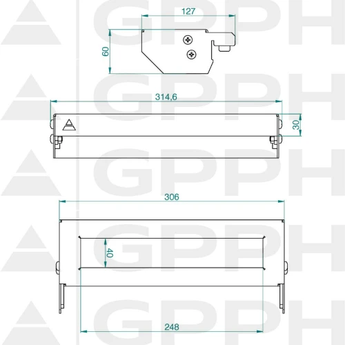 Raft mobil cleme masa sudura, GPPH, 28_SH_004, marime M, sistem orificii 28 mm, 306x127x60 mm, montaj lateral blat