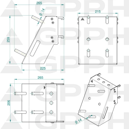 Raft mobil MIX scule masa sudura, GPPH, 16_SH_008, sistem orificii 16 mm, 268x264x206 mm, manere laterale