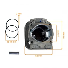 Kit cilindru motocoasa 44 mm 52 cc, RURIS, piese schimb QQ, cod psqq-003